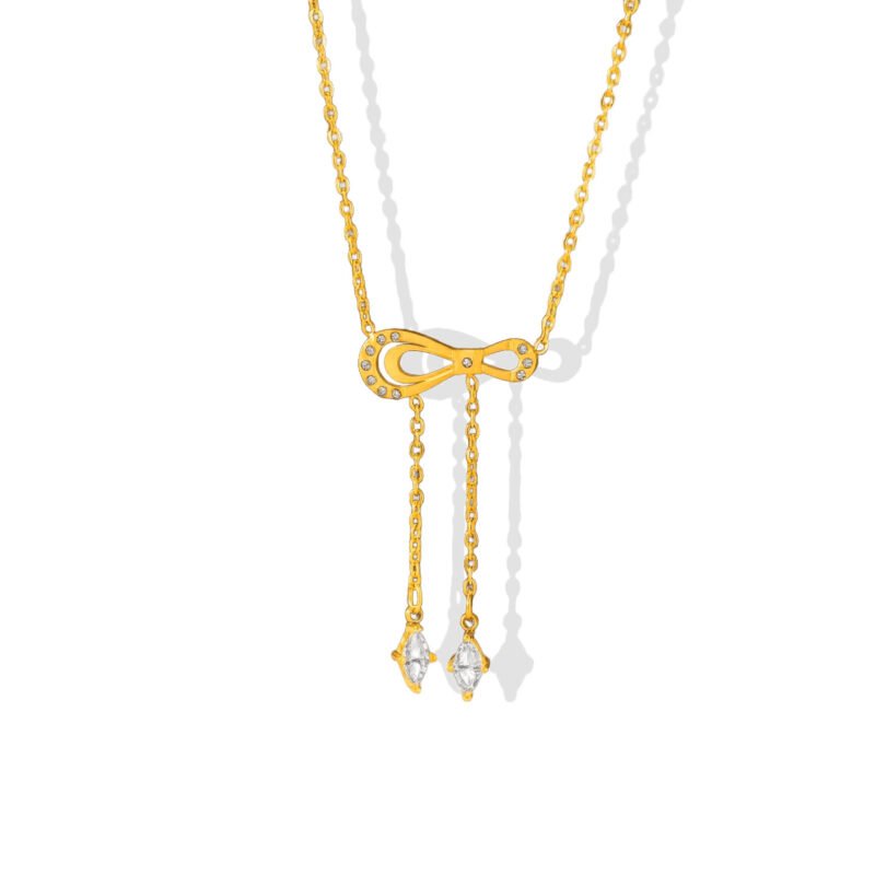Crystal Bow Lariat Drop Zircon Necklace