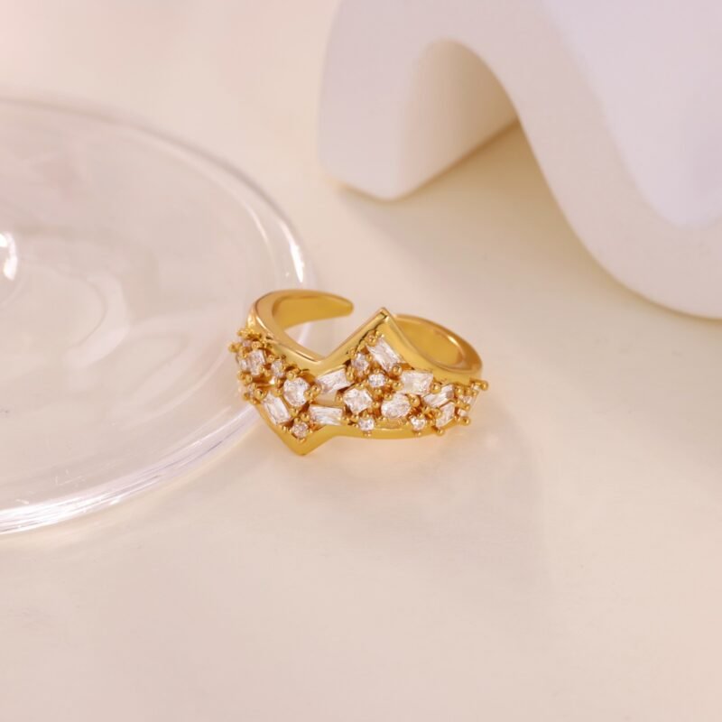 Crystal Wave Scatter Zircon Open Ring