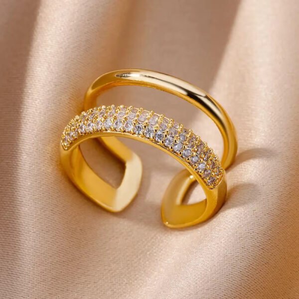 Double Bar Pavé Zircon Dual Layer Open Ring