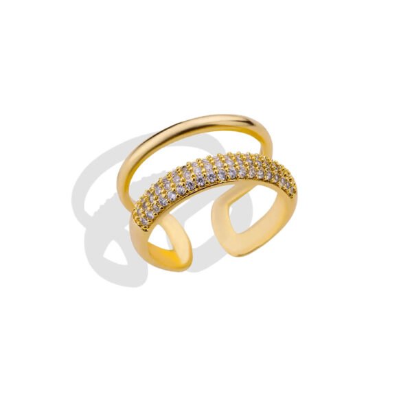 Double Bar Pavé Zircon Dual Layer Open Ring