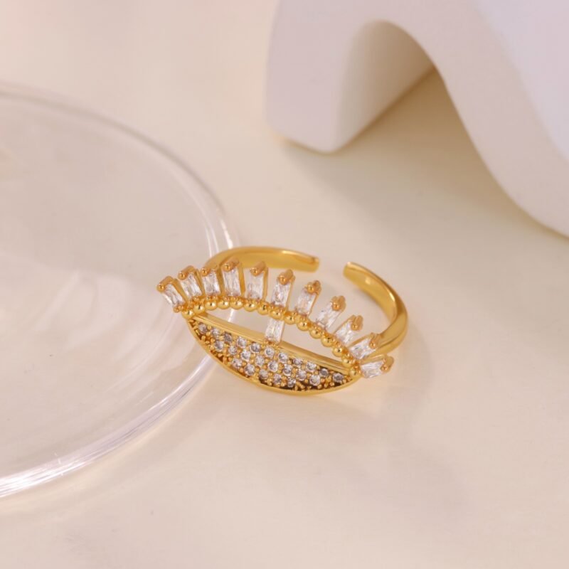 Evil Eye Lash Pavé Baguette Gold Open Ring