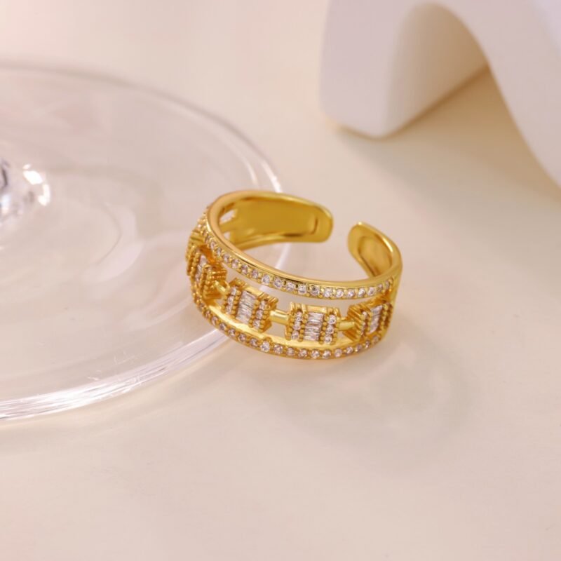 Gatsby Chain Zircon Wide Band Open Ring