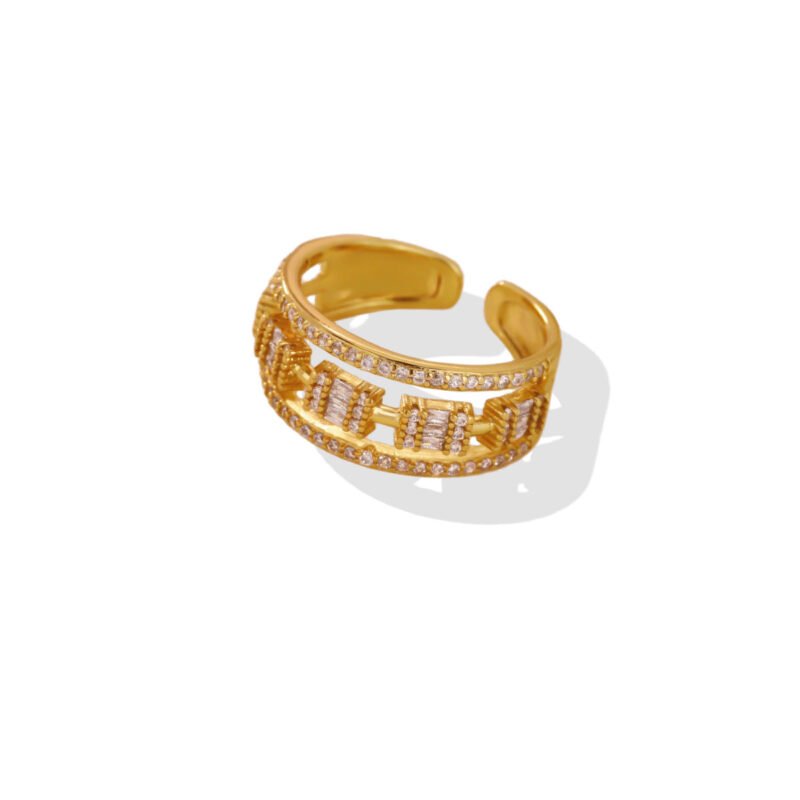 Gatsby Chain Zircon Wide Band Open Ring