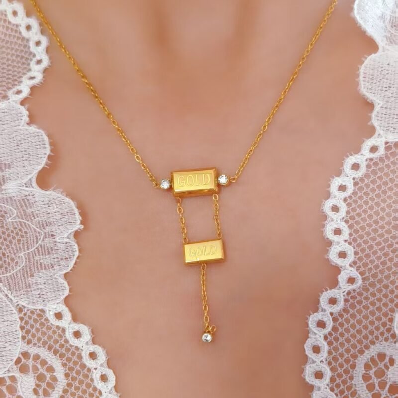Gold Bar Lariat Necklace