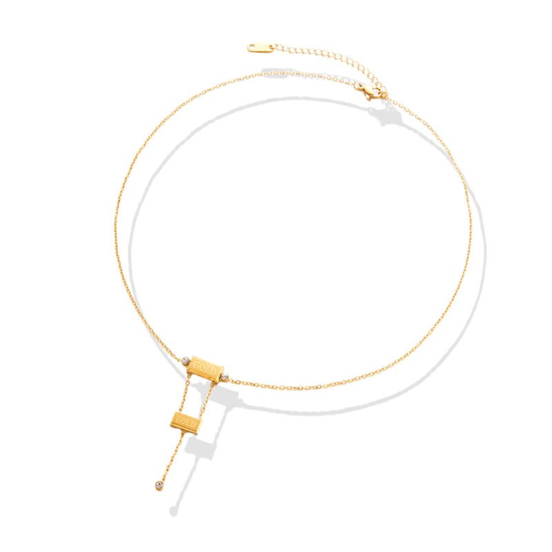 Gold Bar Lariat Necklace