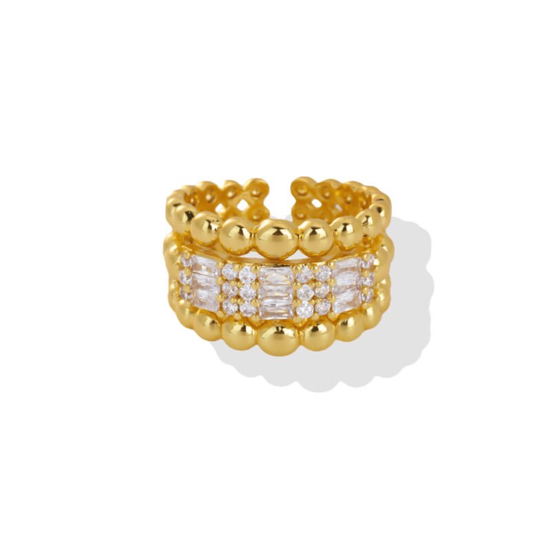 Gold Beaded Zircon Statement Ring