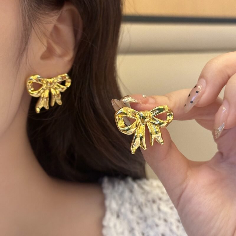 Gold Bow Stud Earrings