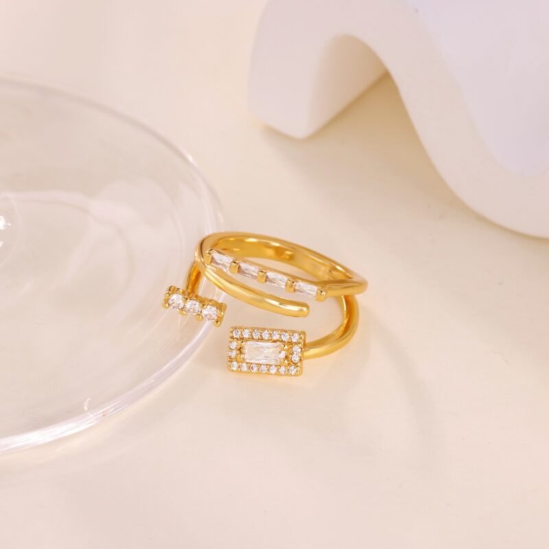 Gold Double Bar Zircon Wrap Ring