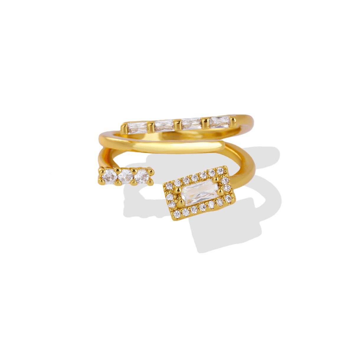 Gold Double Bar Zircon Wrap Ring
