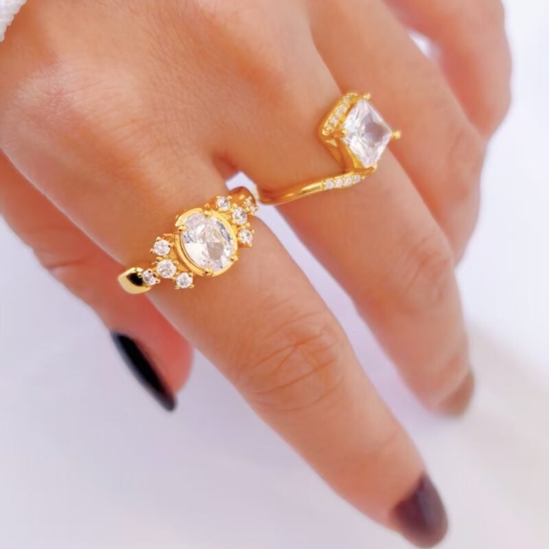 Gold Halo Oval Zircon Statement Ring