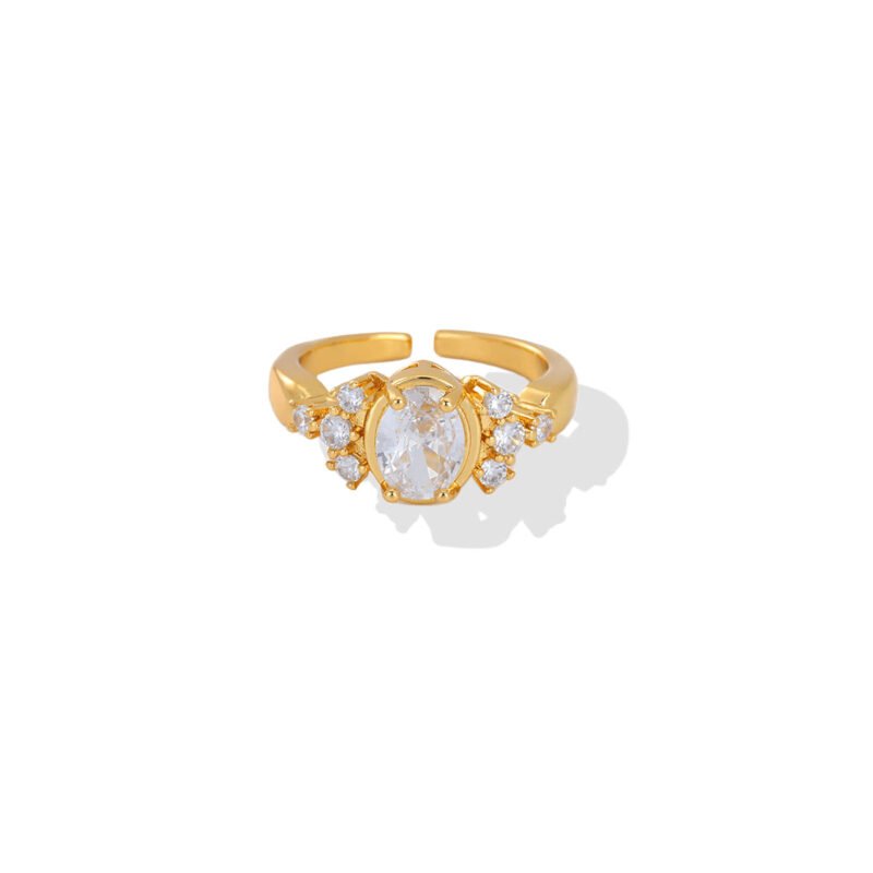 Gold Halo Oval Zircon Statement Ring
