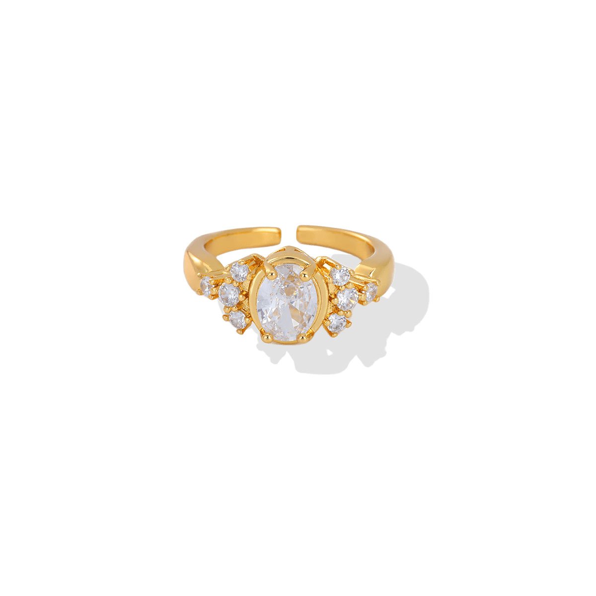 Gold Halo Oval Zircon Statement Ring