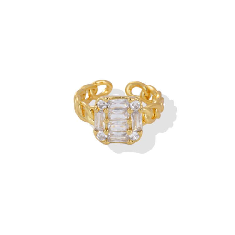 Gold Halo Square Zircon Chain Ring