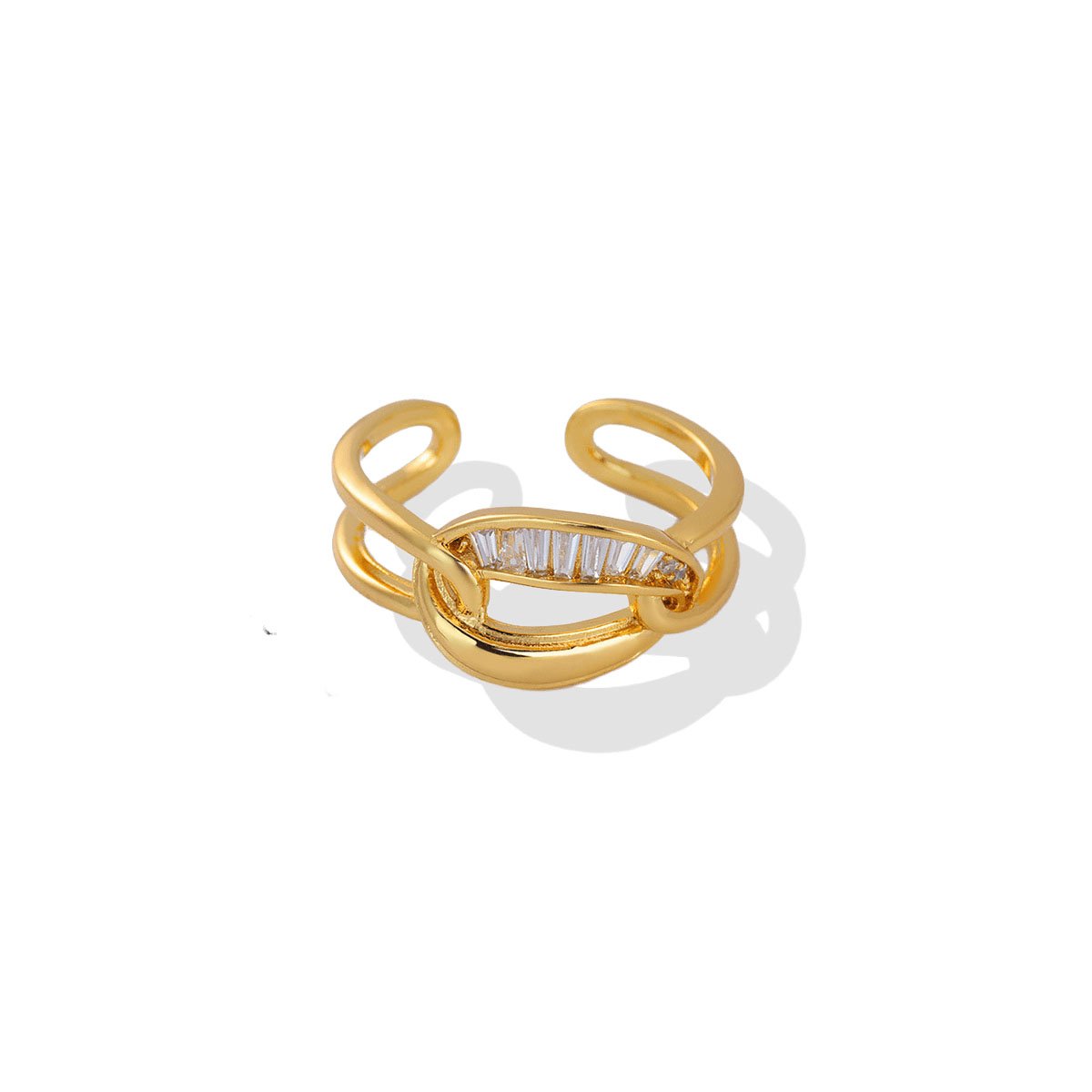 Gold Möbius Zircon Interlock Ring