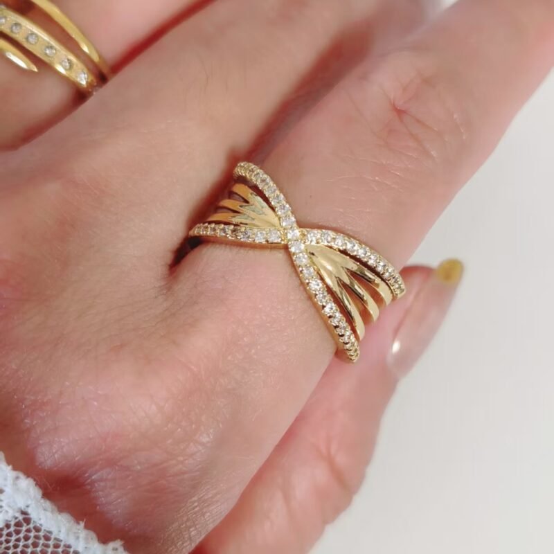 Gold X Zircon Cuff Ring