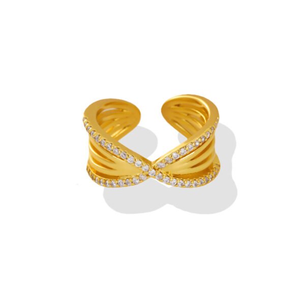 Gold X Zircon Cuff Ring