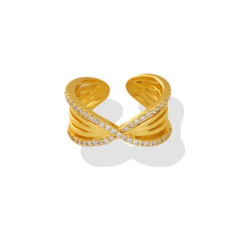 Gold X Zircon Cuff Ring