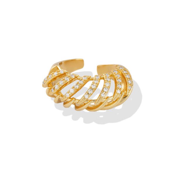 Gold Zircon Wave Cuff Ring
