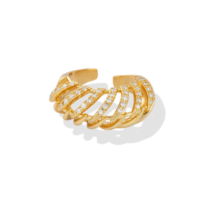 Gold Zircon Wave Cuff Ring