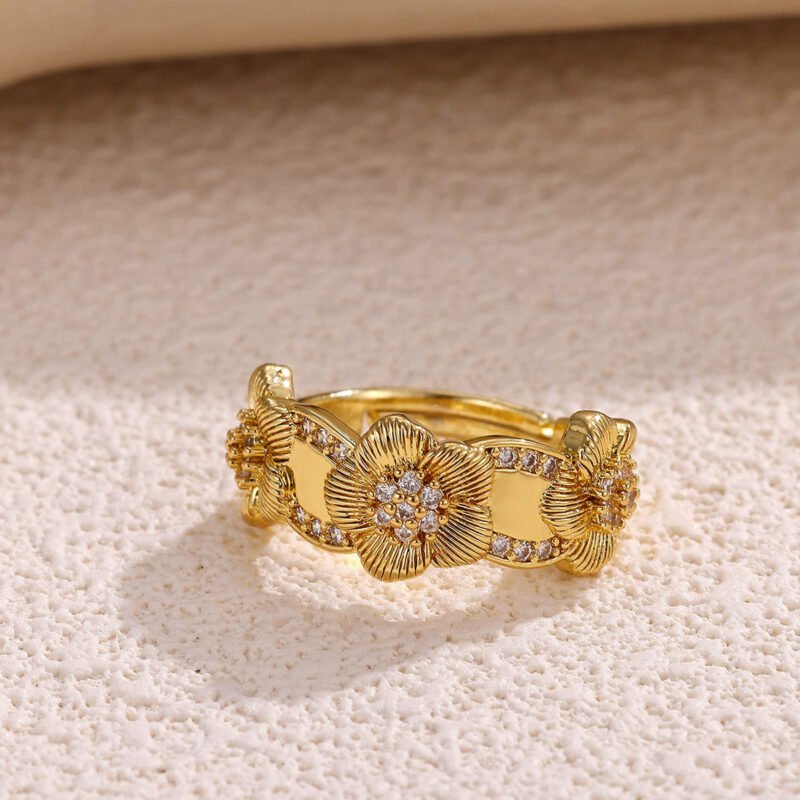 Golden Bloom Floral Band Open Ring