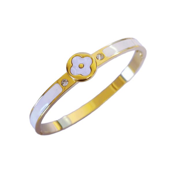 Golden Enamel Bezel Clover Bangle