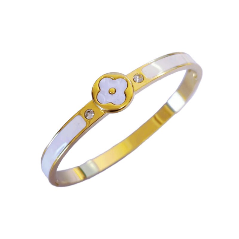 Golden Enamel Bezel Clover Bangle