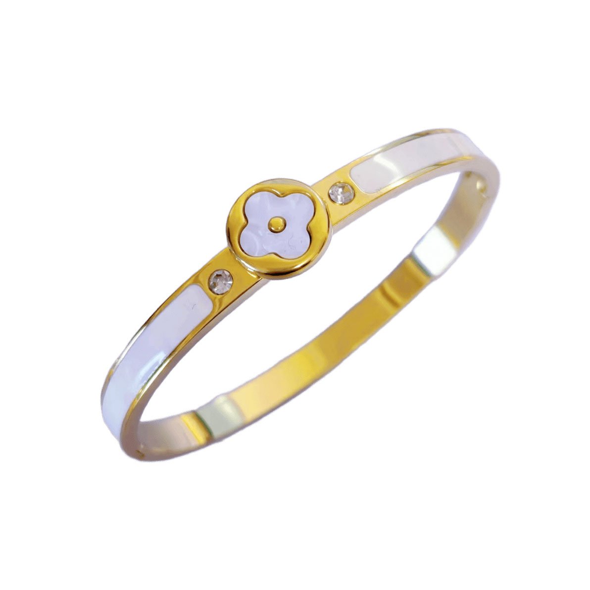 Golden Enamel Bezel Clover Bangle