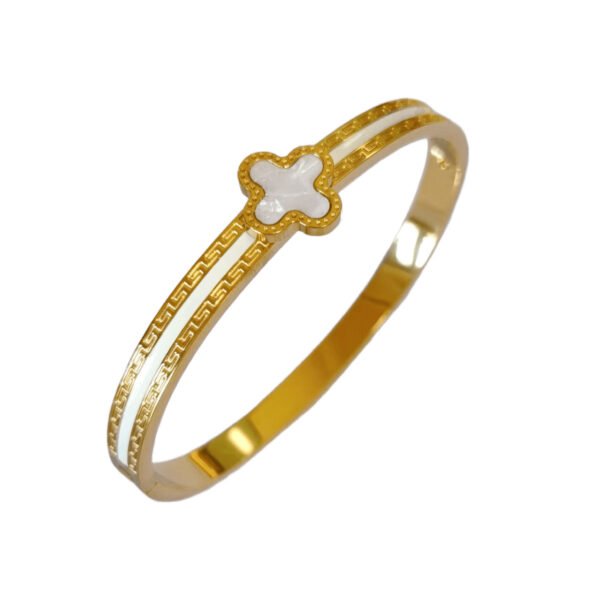 Golden Enamel Clover Greek Key Bangle