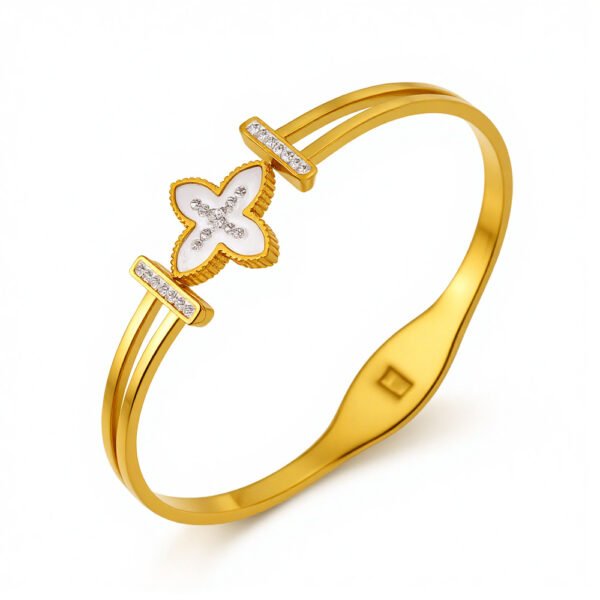 Golden Halo Clover Mother of Pearl Bangle