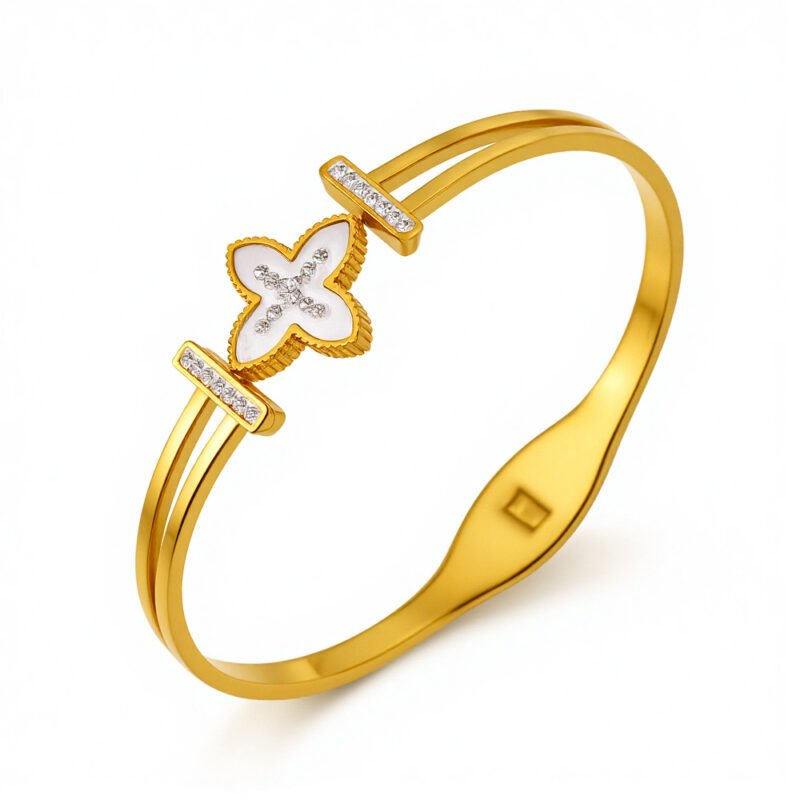 Golden Halo Clover Mother of Pearl Bangle