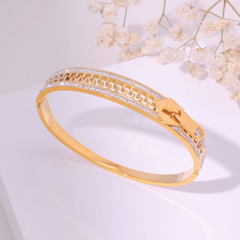 Golden Zipper Zircon Bangle