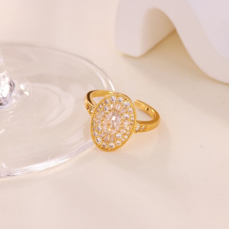 Halo Oval Zircon Cocktail Open Ring