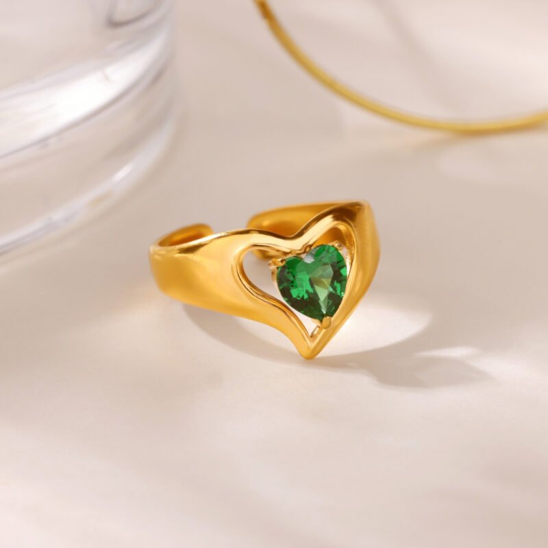 Heart Halo Emerald Open Ring