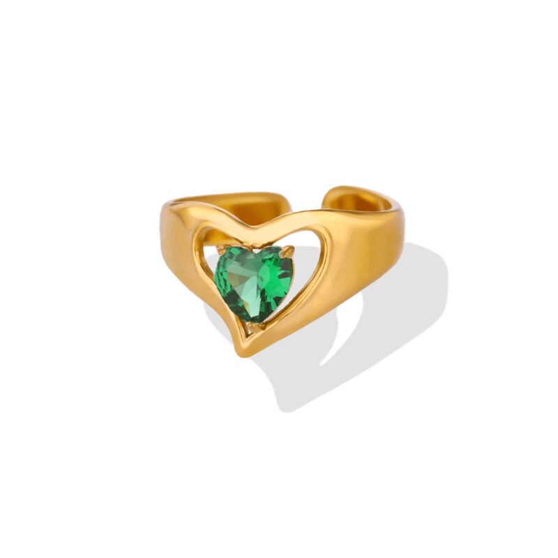 Heart Halo Emerald Open Ring