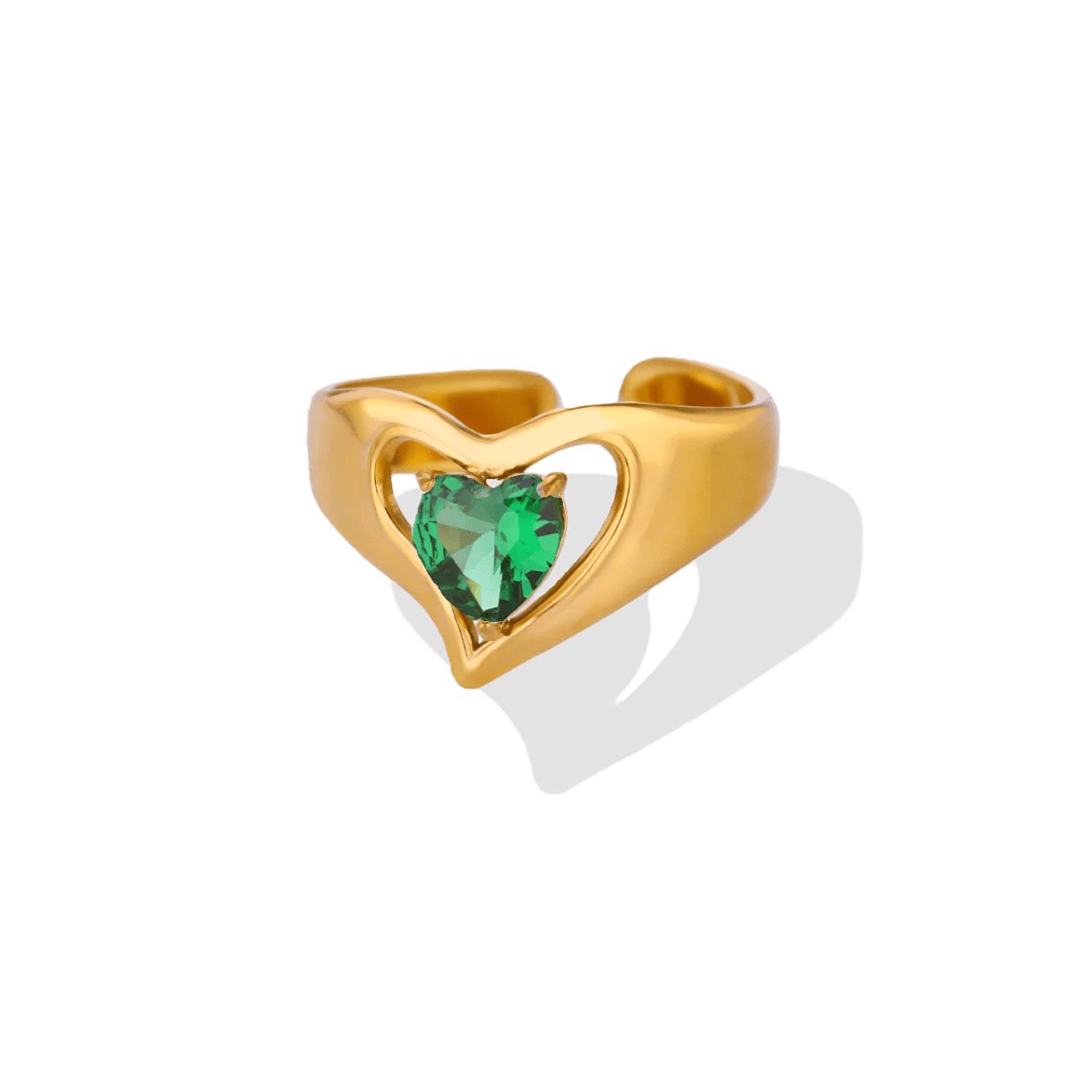Heart Halo Emerald Open Ring