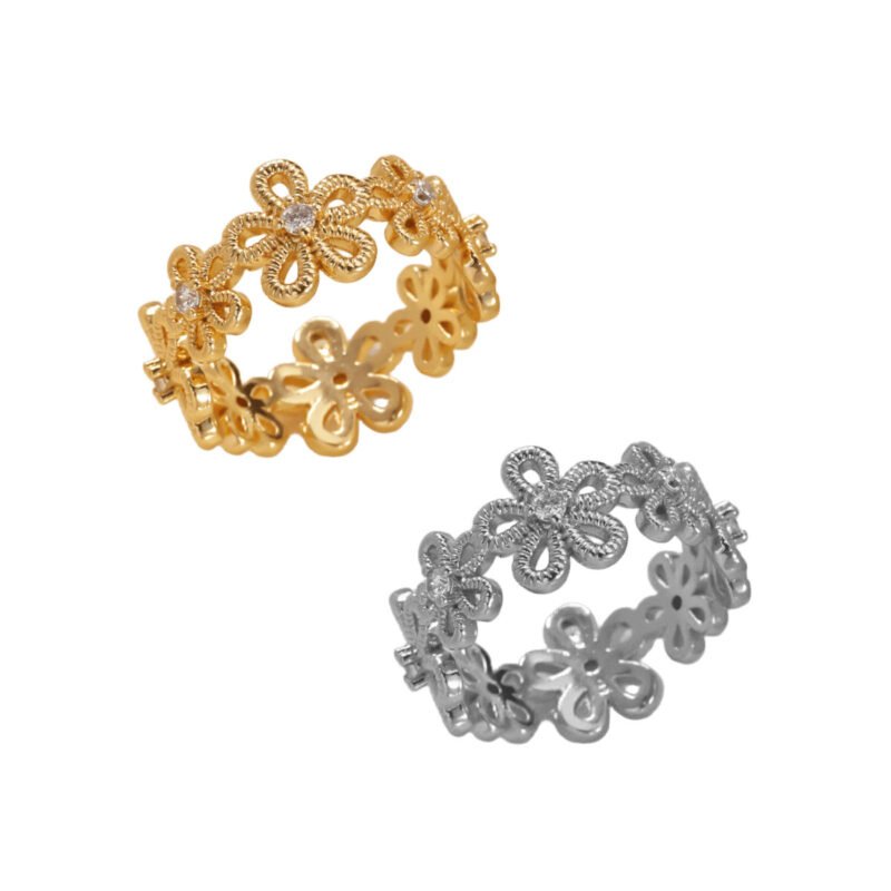 Hollow Floral Lace Zircon Gold Band Ring