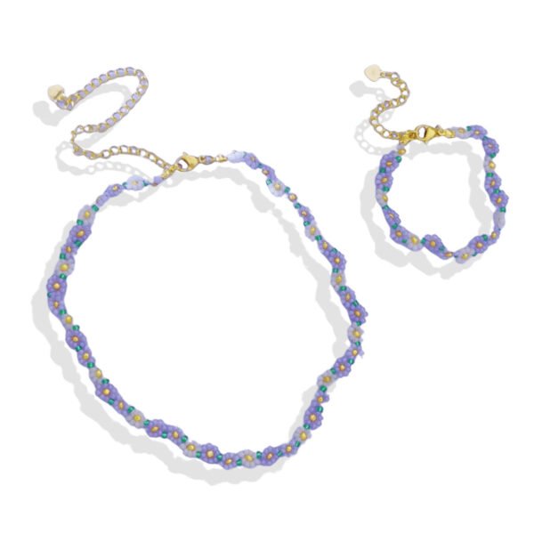 Lavender Daisy Beaded Choker & Bracelet Set