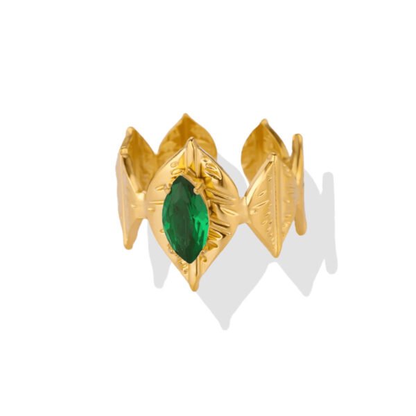 Leaf Halo Emerald Cuff Ring