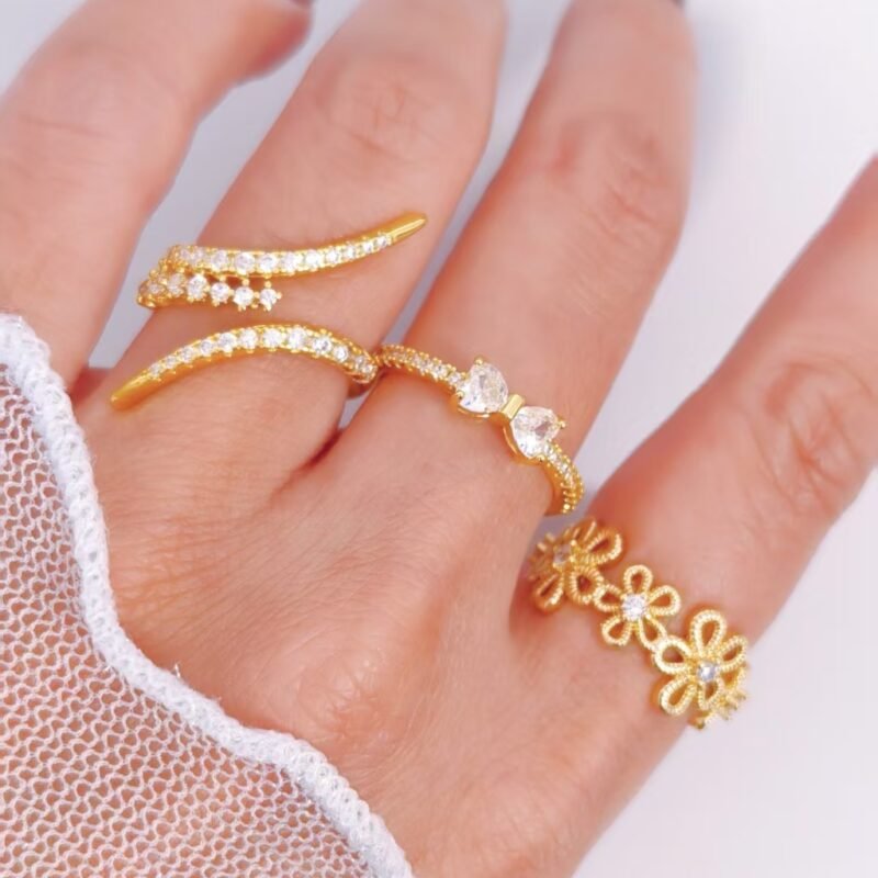 Lightning Bolt Pavé Zircon Bypass Open Ring
