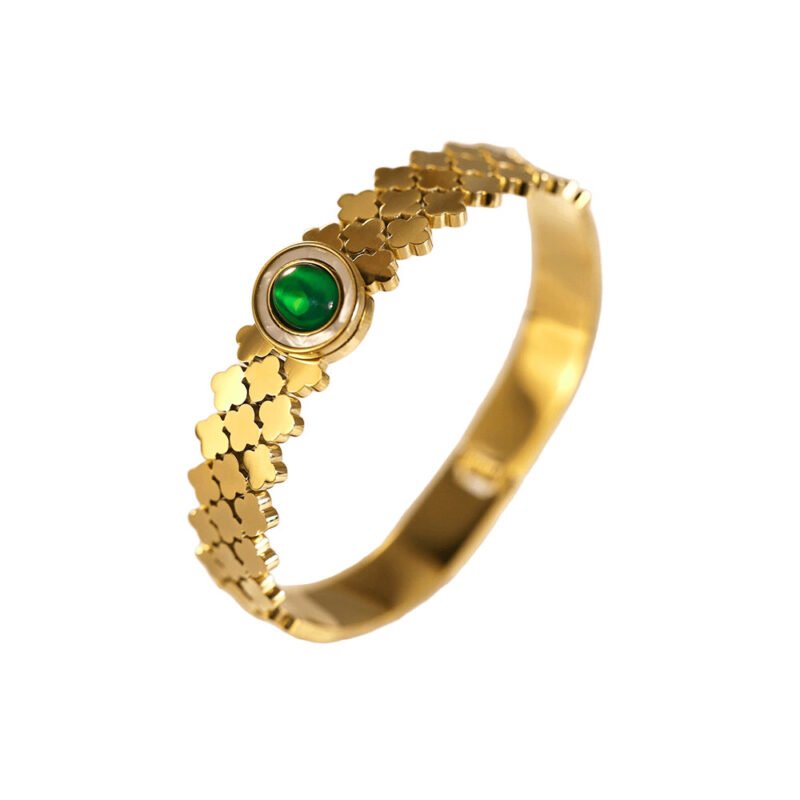 Lucky Clover Emerald Bangle