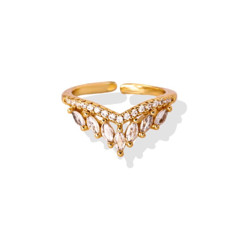 Marquise Crown V-Shape Zircon Gold Open Ring