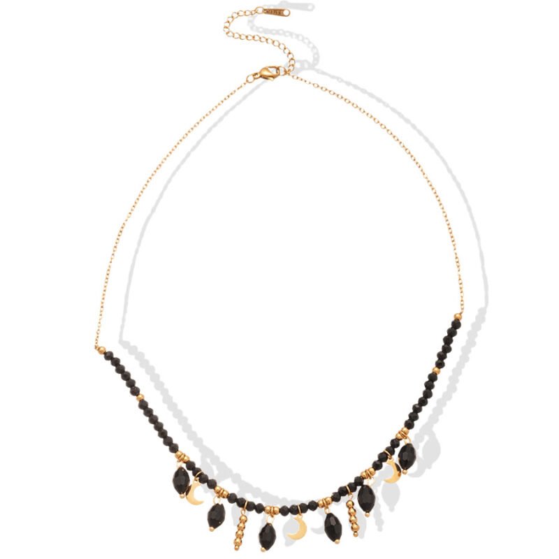 Midnight Fringe Black Crystal Bead Choker Necklace