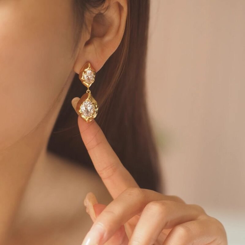 Molten Rock Double Crystal Drop Earrings