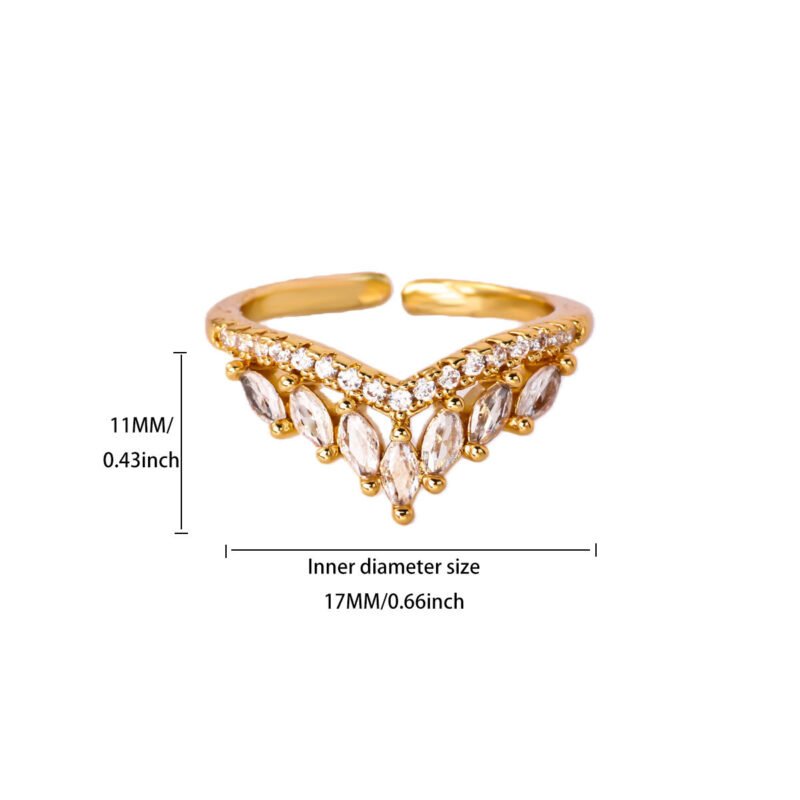 Marquise Crown V-Shape Zircon Gold Open Ring