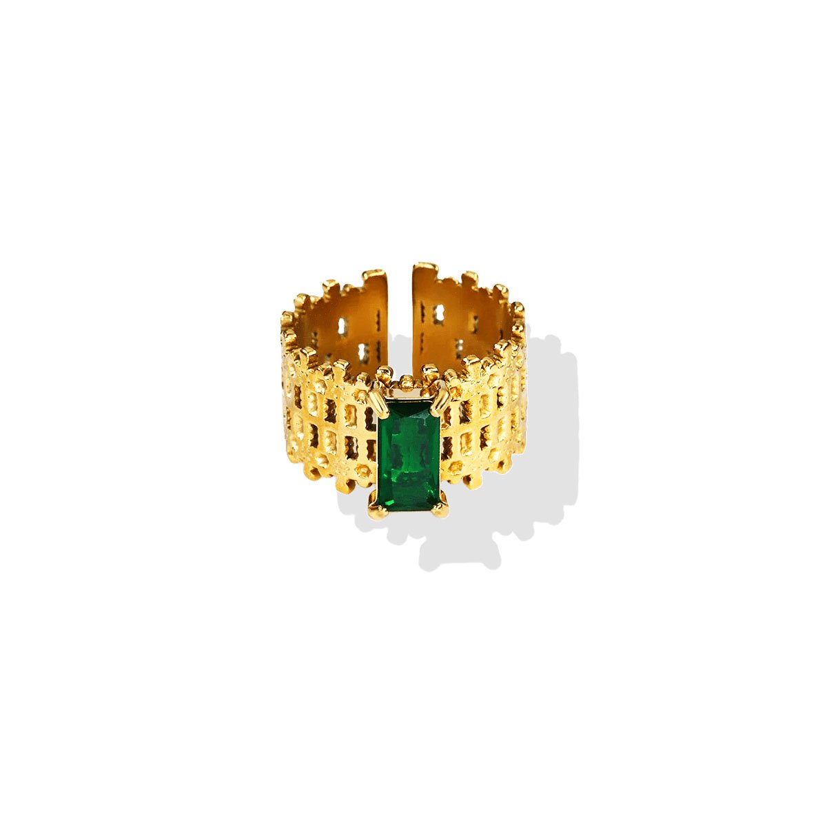 Royal Lattice Emerald Cuff Ring