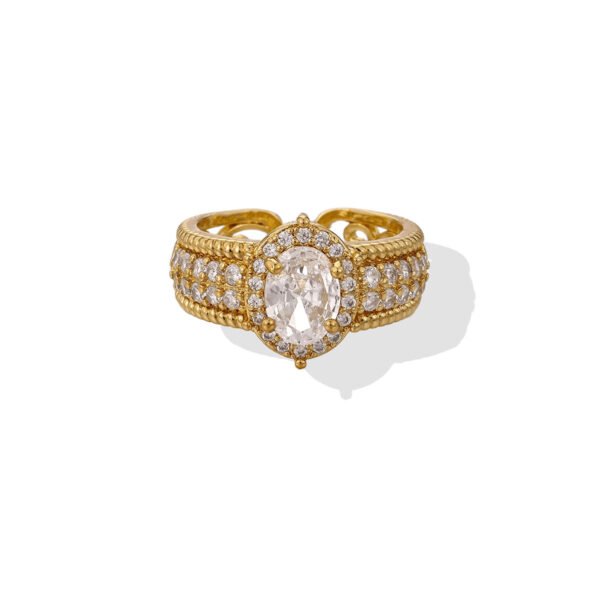 Royal Oval Halo Zircon Vintage Wide Band Open Ring
