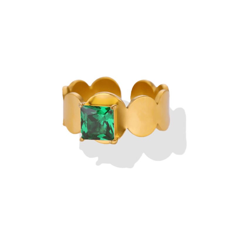 Scalloped Emerald Halo Open Ring
