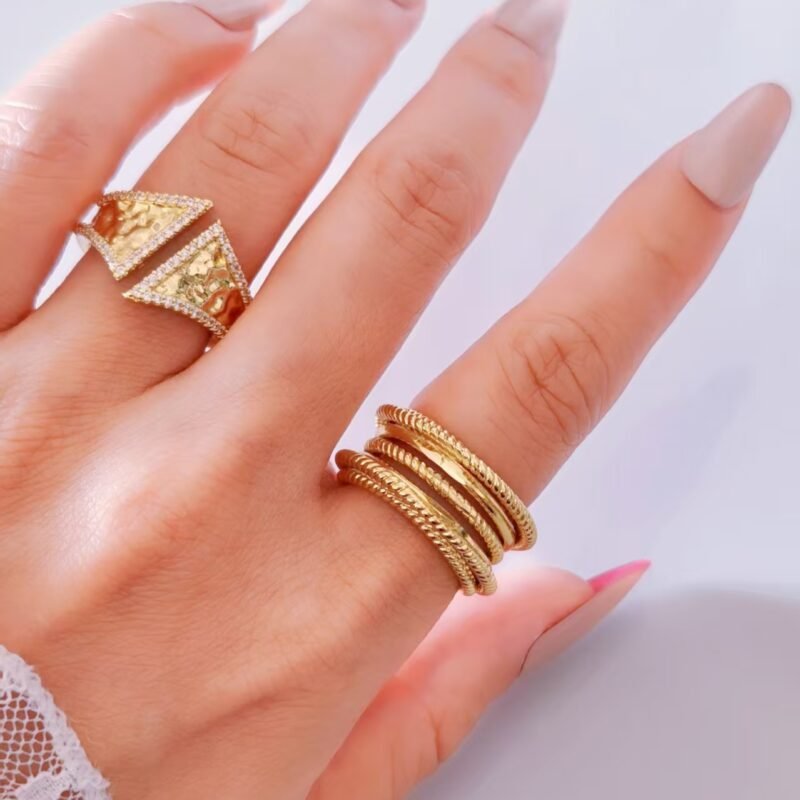 Seven-Layer Rope Twist Stacked Gold Band Ring