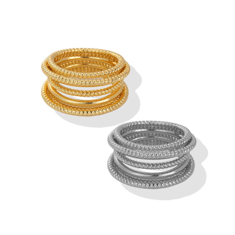 Seven-Layer Rope Twist Stacked Gold Band Ring