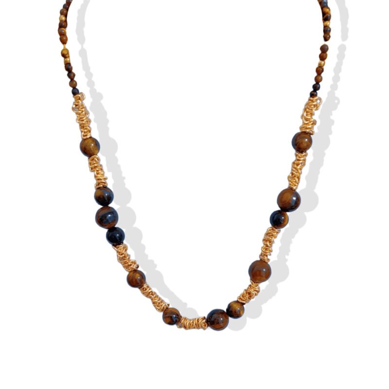 Tiger Eye Byzantine Gold Bead Necklace